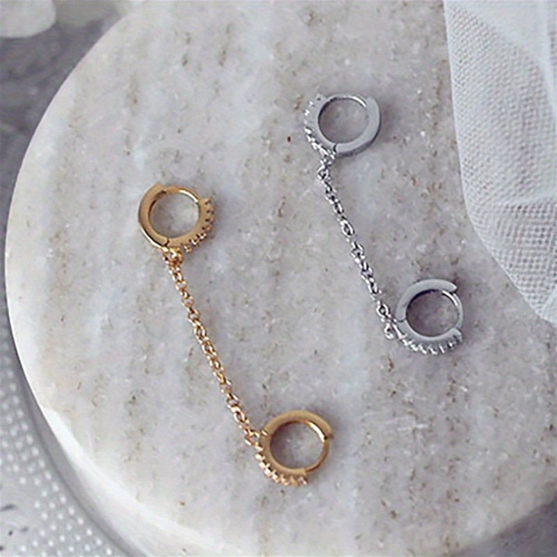 Hip Hop Chain Zirconium Double Hole Earrings